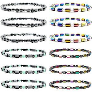 12 Pcs Magnetic Therapy Hematite Anklet Bracelet Energy Healing Anklet Set